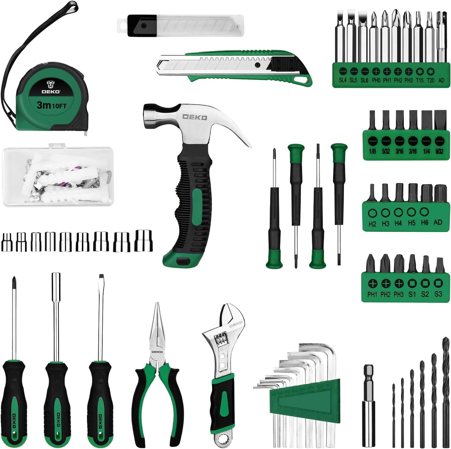 DEKOPRO Tool Set：Tool Kit with 8V Cordless Drill,Tool Box with Drill,Hand Drill Set for Men & Women,Home Tool Kits for House Repair,Handyman,DIY 126 Piece