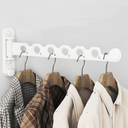Wall Mounted Clothes Hanger Rack Foldable Drying Rack Hook Folding Indoor for Laundry Room Organization Bedroom Collapsible Racks Perfect for Small Spaces, 6 Hole Black 1 Packs