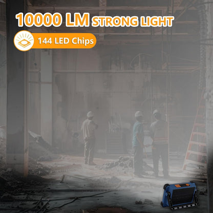 120W Solar Rechargeable Work Light, 144 LED 10000LM Portable Flood Light with Stand, IP66 Waterproof 4 Modes LED Job Site Lighting Flashlights for Mechanic Camping Fishing Car Repair