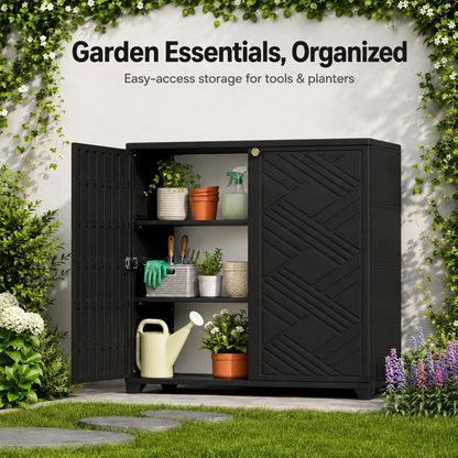 ADDOK Outdoor Storage Cabinet,60 Gallon Waterproof Resin Patio Storage Cabinet with 1 Adjustable Metal Shelf, Upright Outdoor Cabinet for Garden Tools, Pool Supplies, Toys, Porch and Garage