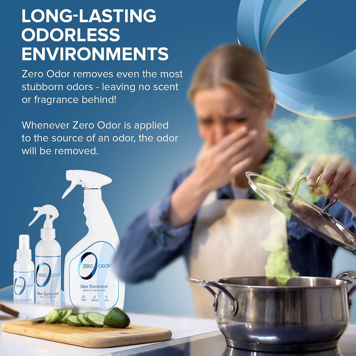 Zero Odor – Multi-Purpose Odor Eliminator - Air & Surface Odor – Patented Technology for Bathroom, Kitchen, Fabric, Closet- Smell Great Again, 16oz