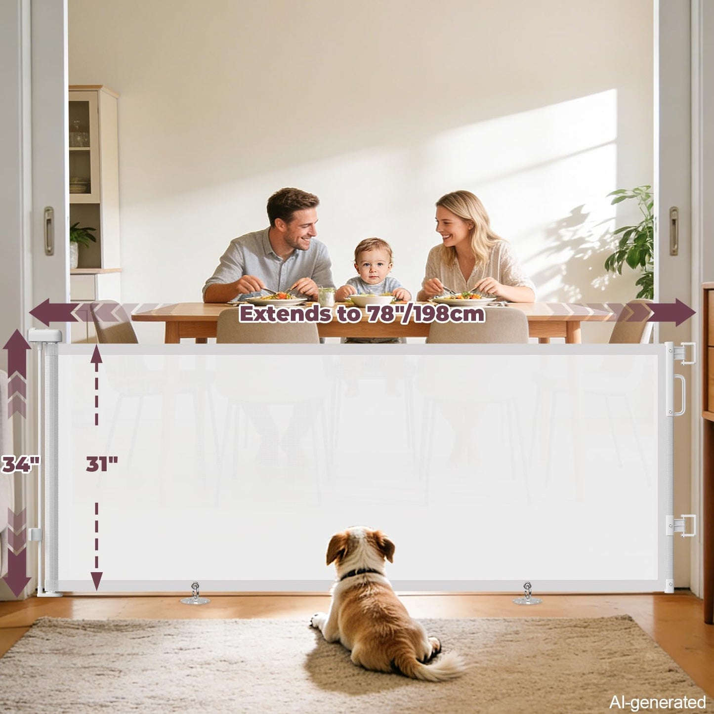 Retractable Baby Gates for Doorways, 58" Extra Wide Mesh Child Dog Gate for Stairs, 34" Tall Toddler Pet Gate Indoor and Outdoor, Easy Install, Essential for Home Safety, Black
