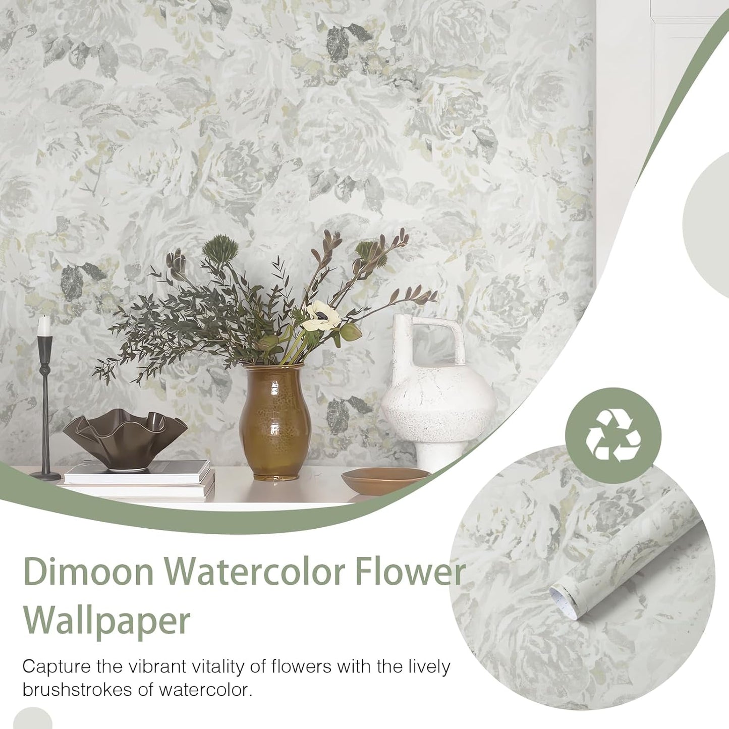 Dimoon 17.3" X 78.7" Peel and Stick Wallpaper Floral Contact Paper Boho Beige White Renter Friendly Natural Wall Paper Waterproof Removable Self Adhesive Wallpaper for Bedroom Livingroom Vinyl Roll