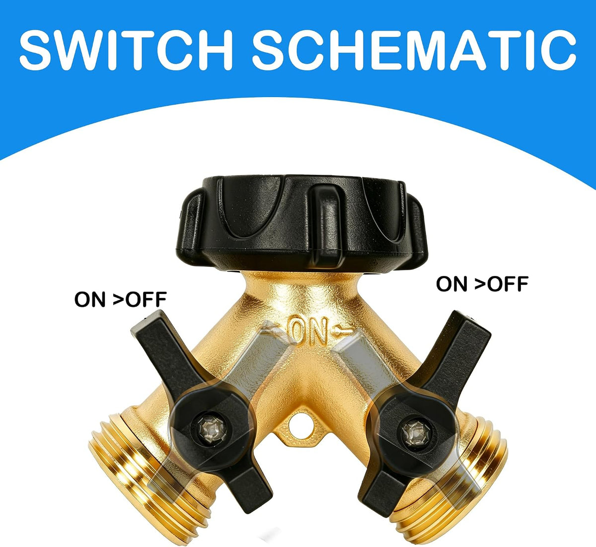 LIULO TOOL Brass Garden Hose Splitter 2 Way, Hose Y Splitter 3/4 Inch Heavy Duty Brass Hose Connector Tap Splitter, Hose Spigot Adapter 2 Valves with Rubber Washers