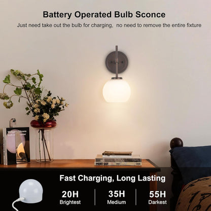 Wireless Wall Sconces with Remote Control, Battery Operated Wall Sconce Set of 2, Black & Gold Rechargeable Dimmable Wall Light for Bedroom Living room Bathroom Hallway Entryway Stairwell, 3000K
