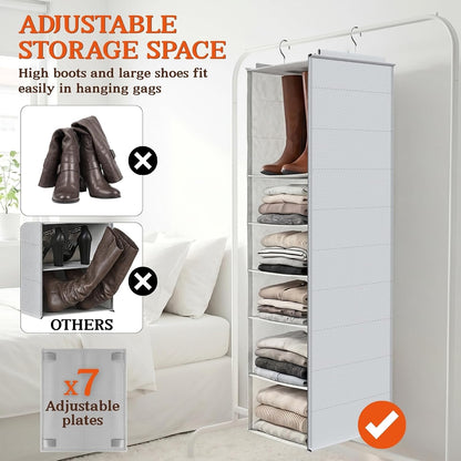 Hanging Shoe Organizer for Closet, 8 Tier Extra Wide Closet Shoe Organizer | Adjustable Shelf Height for Boots and Shoes, Heavy Duty Hanging Shoe Rack for Closet Rod, Space-Saving Shoe Storage Organizer
