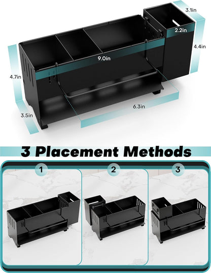 Kitchen Sink Caddy Organizer, Sponge Holder for Kitchen Sink with Upgraded Extra-Wide Drain Board, Efficient Drainage, Stainless Steel with Rust-Resistant Coating