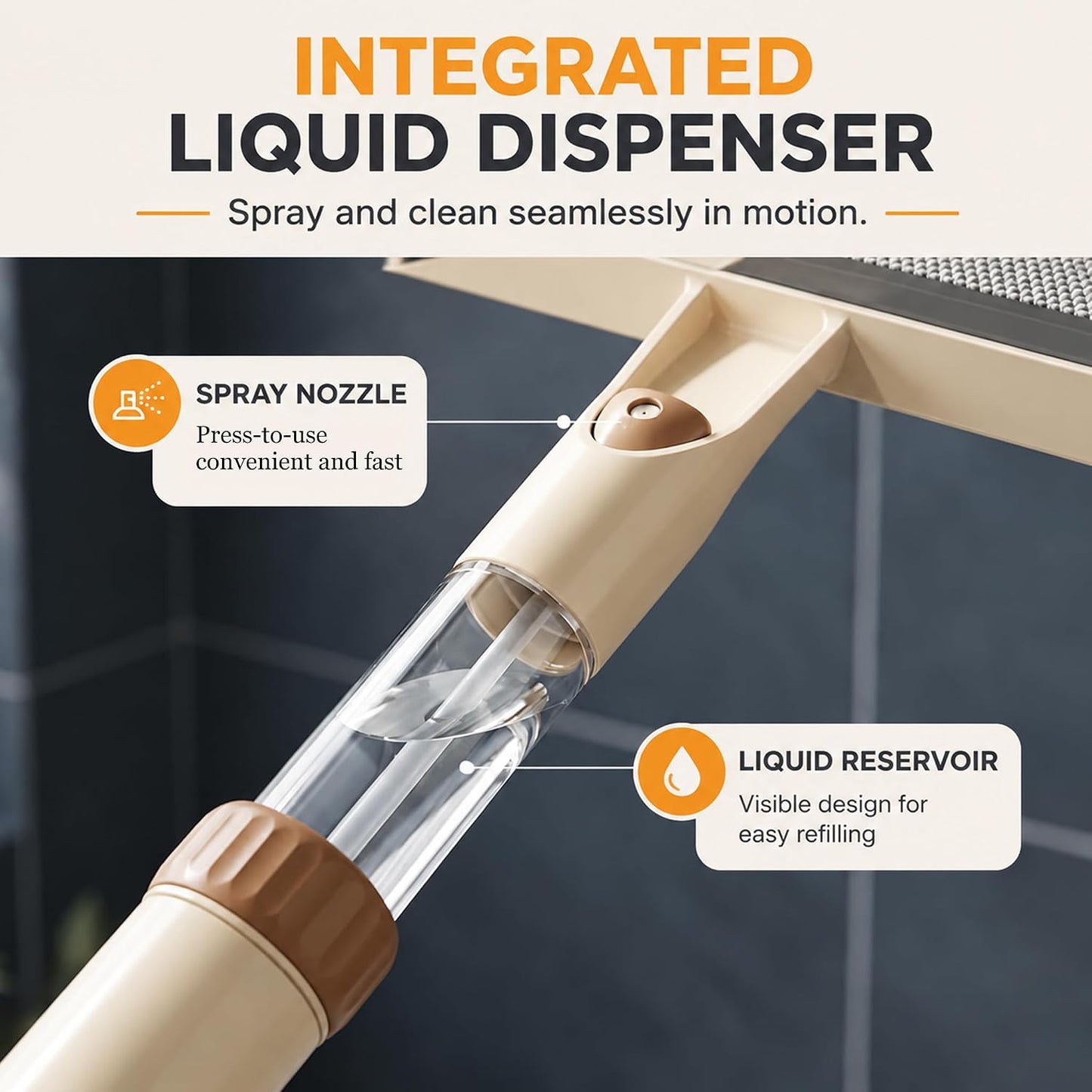 5-in-1 Double-Sided Window Screen Cleaning Brush, Multi-Purpose with Scraper, Built-in Crevice Brush, Extendable Dry & Wet Handle for Home, Office, Car & Porch Screens (Khaki)