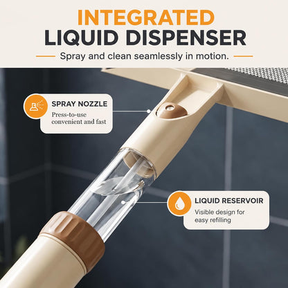 5-in-1 Double-Sided Window Screen Cleaning Brush, Multi-Purpose with Scraper, Built-in Crevice Brush, Extendable Dry & Wet Handle for Home, Office, Car & Porch Screens (Khaki)