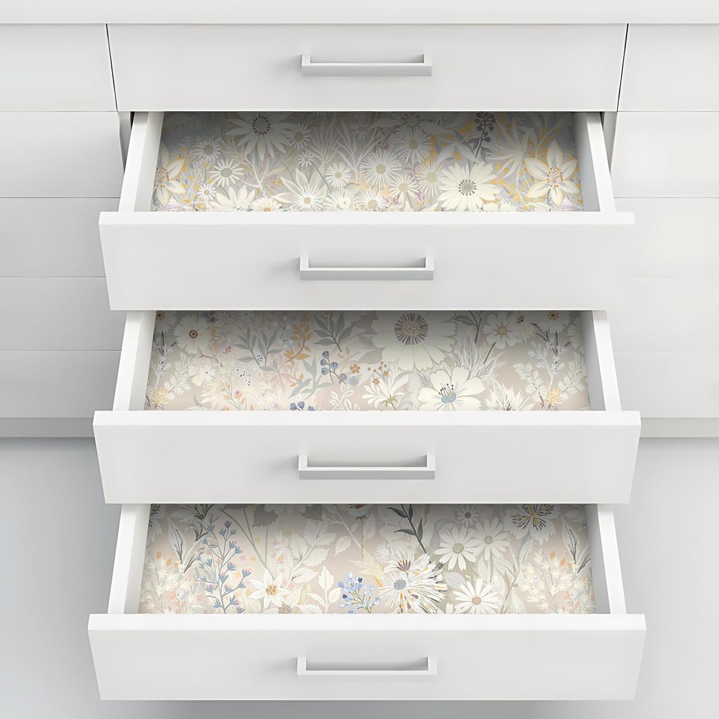 Wallpaper Peel and Stick Floral Wall Paper Removable Waterproof Gray/Yellow/Blue Contact Paper for Bedroom, Bathroom, Home Wall 17.3" x 118"
