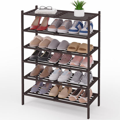 Smiry Bamboo Shoe Rack, 3 Tier Free Standing Wooden Shoe Organizer, Stackable Wood Shoe Storage Shelf for Closet, Entryway, 5 Horizontal Slats, 26.8"x11"x18.3", Natural