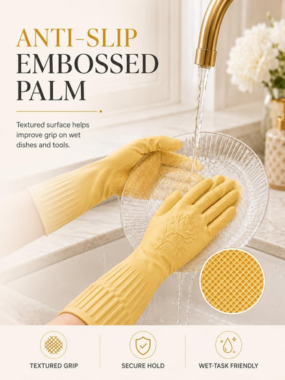 Disfore Rubber-Gloves Dishwashing Gloves for Cleaning-Kitchen - 2 Pairs Long Household Cleaning Gloves for Washing Dishes