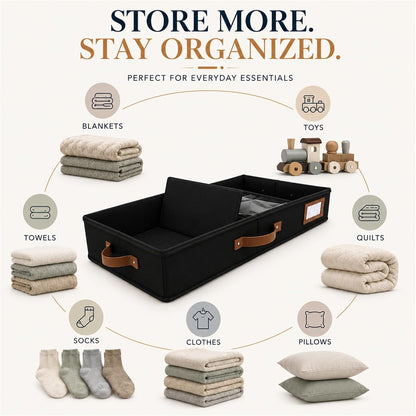 HOMELUX THEORY 2pc Low Profile Under Bed Storage Containers, Thin Under Couch Storage Organizer with Bins & Lids, Underbed Storage Box Ideal for Seasonal Clothes, Blankets, Fabric & Shoes (Ivory)