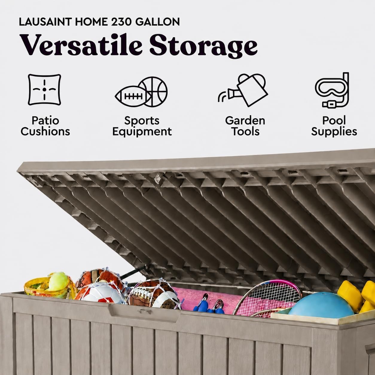 LAUSAINT HOME 320 Gallon Resin Deck Box, Package Delivery Box with Lockable Lid, Waterproof Outdoor Storage Box For Garden Tools, Patio Cushions(320 Gallon,Black)