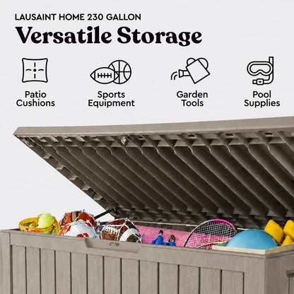 LAUSAINT HOME 320 Gallon Resin Deck Box, Package Delivery Box with Lockable Lid, Waterproof Outdoor Storage Box For Garden Tools, Patio Cushions(320 Gallon,Black)