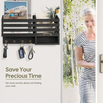 FifthQuarter Key Holder Wall Mount: Key and Mail Holder for Wall with 6 Hooks and Storage Drawer, Easy Installation Key Rack for Entryway Home Decor (A-White)