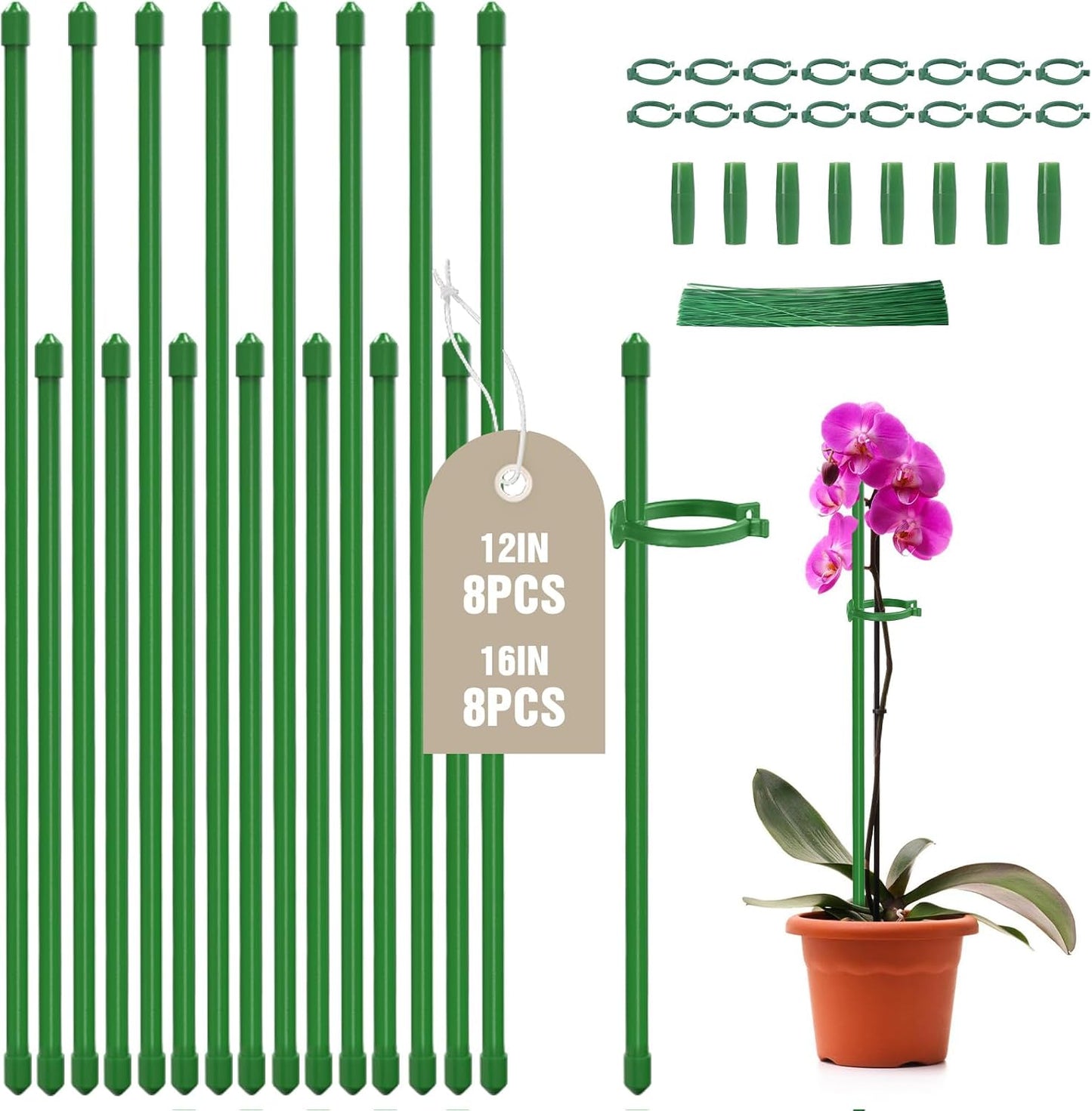 20 Pack 16 Inch Plant Support Stakes for Indoor & Garden | Sturdy plastic, Lightweight, Adjustable height, Easy install, Supports tomatoes, Beans, Orchids, Vegetables