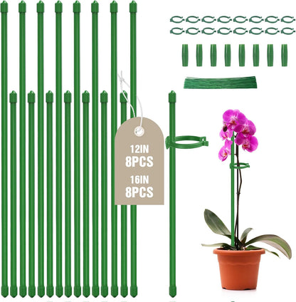 20 Pack 16 Inch Plant Support Stakes for Indoor & Garden | Sturdy plastic, Lightweight, Adjustable height, Easy install, Supports tomatoes, Beans, Orchids, Vegetables