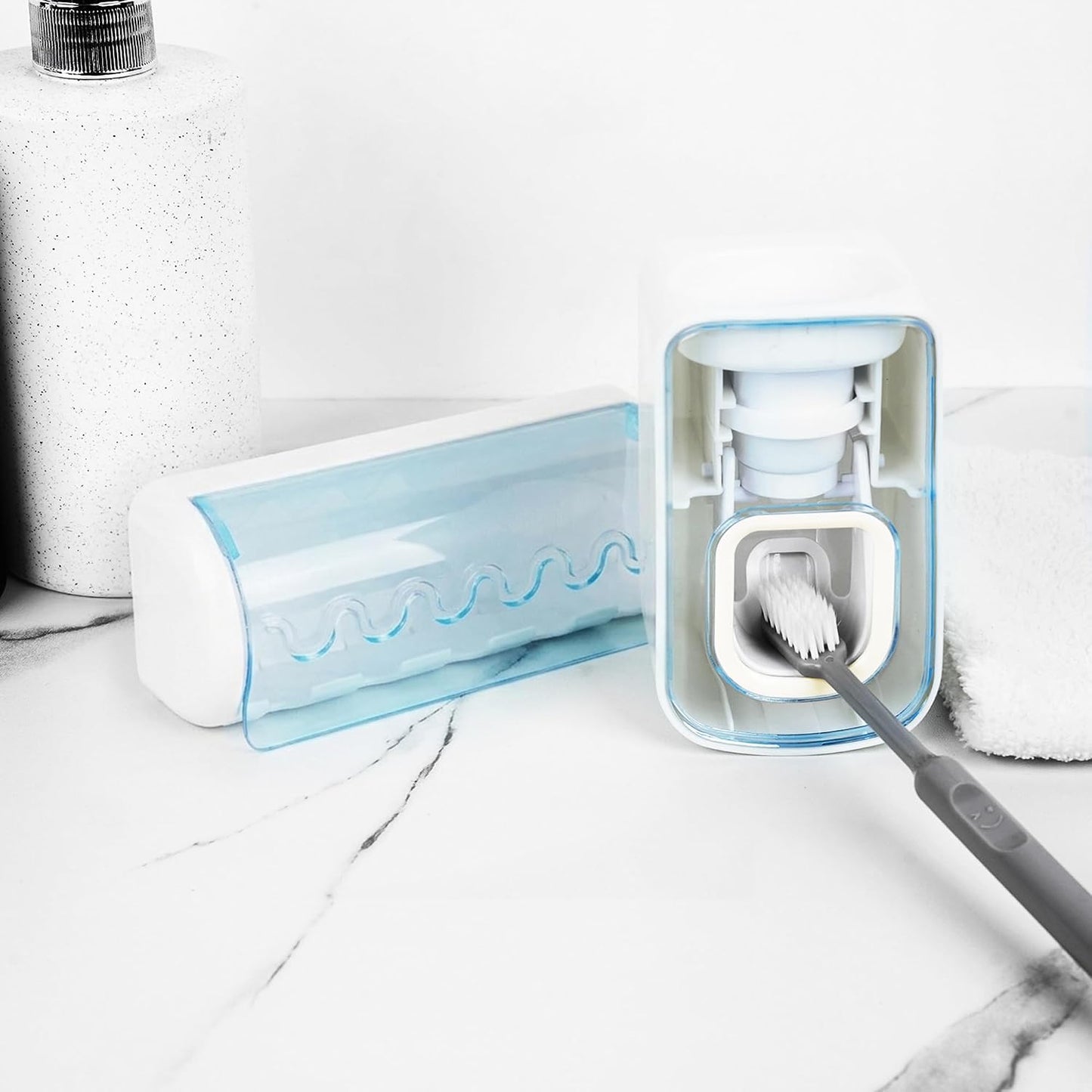 1 PCS Self Adhesive Toothbrush Holder with Cover for Bathroom, 5-Slot Wall Mounted Toothbrush Organizer Rack for Shower, Dorm, Cabinet