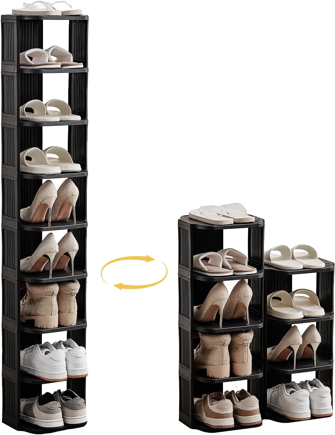 UFORU Small Shoe Rack, 5 Tier Plastic Vertical Shoe Rack for Small and Narrow Spaces, Free Standing Shoe Organizer for Closet, Entryway