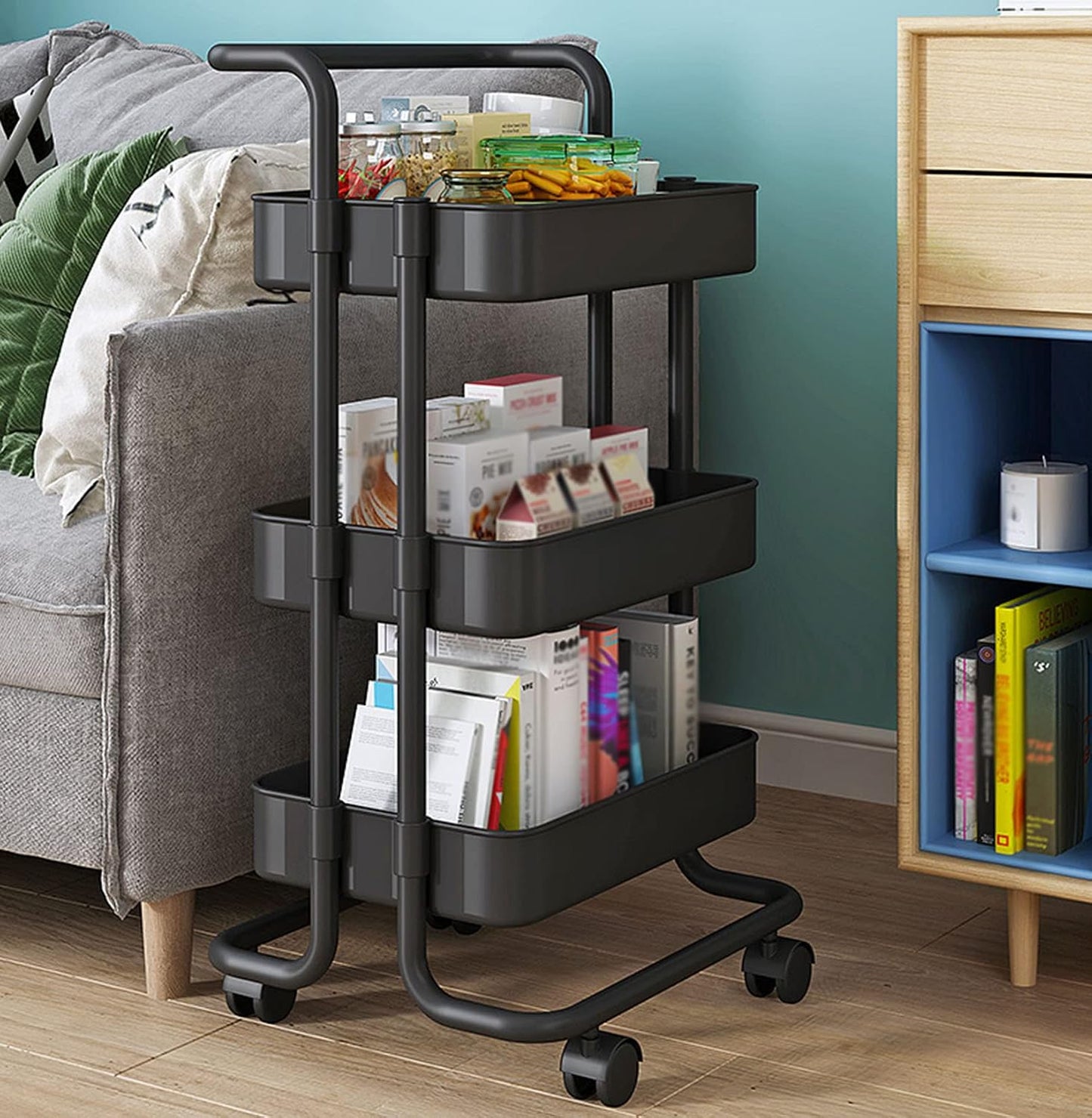 JATIBOSH Slim Rolling Storage Cart 3 Tiers Bathroom Organizer Utility Cart Slide Out Storage Shelves Mobile Shelving Unit for Room Bedroom Office Bathroom Laundry