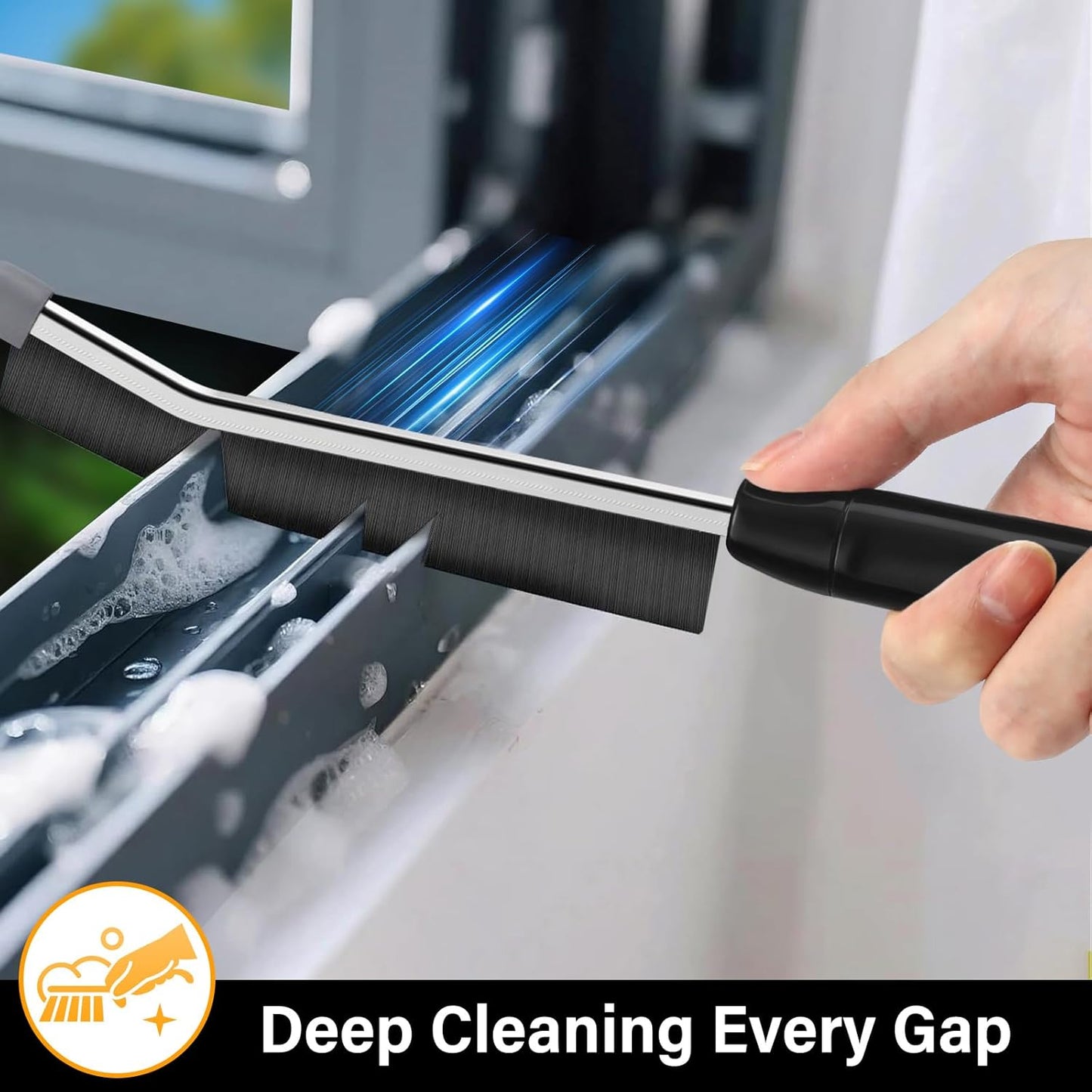 Crevice Cleaning Brush 3 Pack, Stainless Steel Bristle Support Rod, Rust-Resistant & Durable, Rounded Protective Head, Stiff Bristles for Tile Grout, Bathroom Gaps & Window Groove Brushes