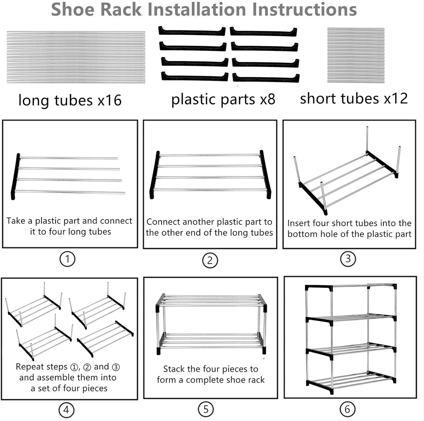 Jucaifu Stackable Small Shoe Rack, Entryway, Hallway and Closet Space Saving Storage and Organization (3-Tier, White)