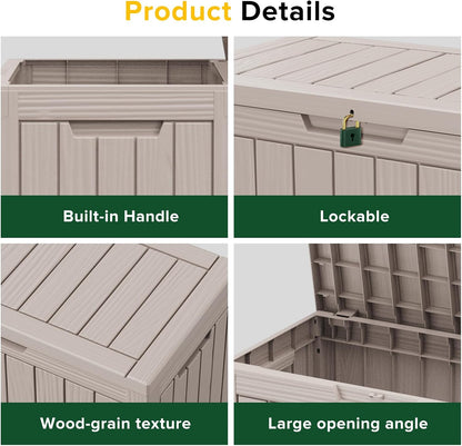 30 Gallon Outdoor Deck Box, Lockable Waterproof Outdoor Storage Boxes For Garden Tools,Indoor Cushions,Accessories Outside Storage Resin Weatherproof Container(Black)