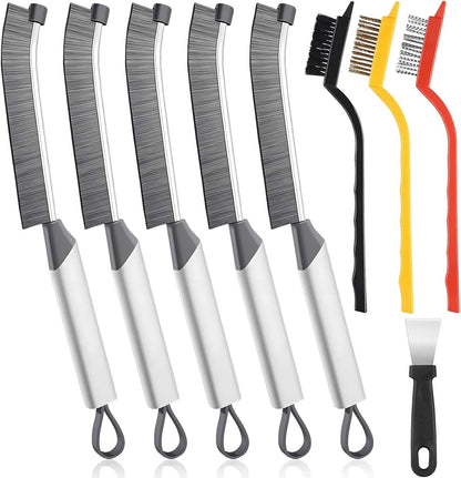 9-Piece Crevice Cleaning Brush Set, Hard Bristle Gap Scrubber Tools, Stiff Nylon Detail Brushes for Window Tracks, Bathroom Grout, Blenders & Kitchen Sink Detailing, Zero Cross-Contamination