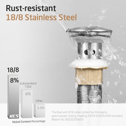 KES All Metal Bathroom Sink Drain with Strainer Basket Hair Catcher Anti Clog Pop Up Drain Stopper for Vanity Vessel Sink with Overflow, Rustproof 18/8 Stainless Steel Polished Chrome S2013A-CH