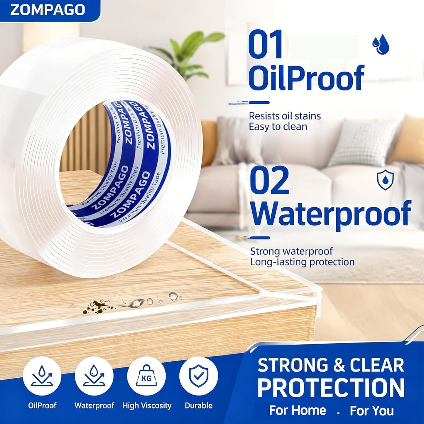 ZOMPAGO Baby Proofing Edge Protector Strip 1.4in x 13FT Clear Furniture Corner Guards for Toddlers Transparent Soft Sharp Edge Safety Bumpers Table Desk Fireplace Child Proof Protector Tape