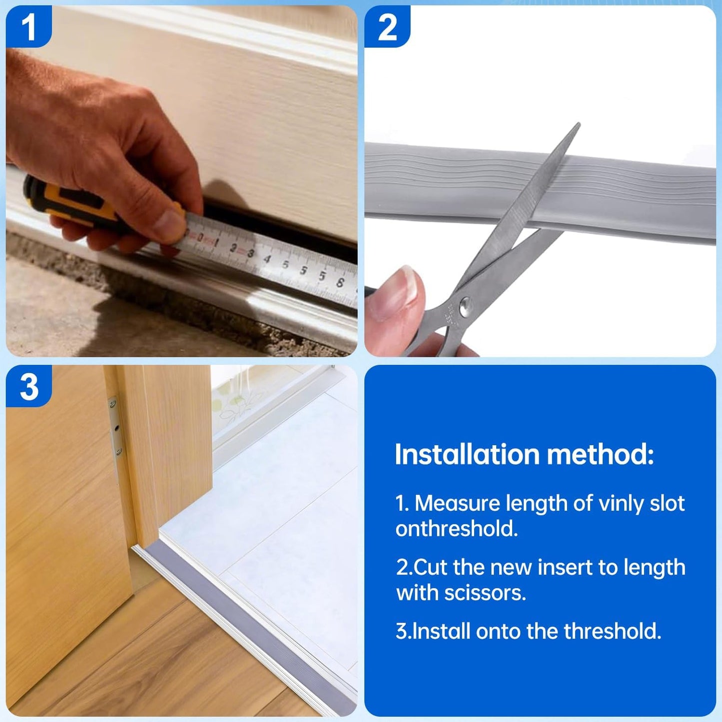 2 Pcs 36 Inch Vinyl Replacement Insert for Adjustable Height Aluminum Thresholds with Seals 1-5/16 x 3/8 Vinyl Replacement Insert for Front Under Door Weather Stripping Seal Exterior