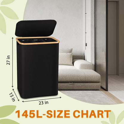 160L Laundry Hamper with Lid, 3 Section Laundry Basket with 3 Removable Bag | Clothes Hampers for Laundry with Bamboo Frame Handle, Large Dirty Clothes Hamper for Laundry Room, Bathroom, Bedroom, Black