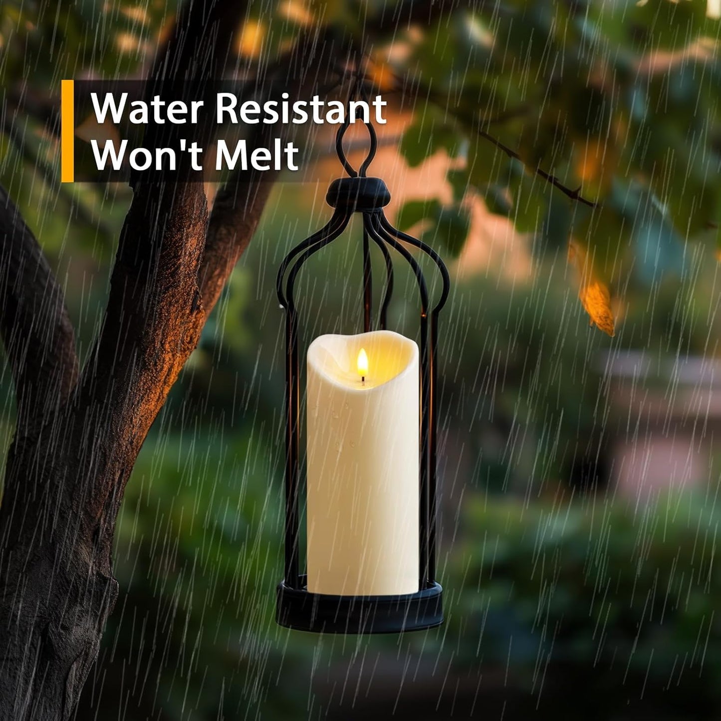 Amagic IP65 Waterproof Outdoor Flameless Candles with Remote, LED Candles Battery Operated with Timer, Flickering Fake Pillar Candle for Outside Patio Yard Decor, Ivory, Set of 5, D3 X H4 5" 6" 8" 8"