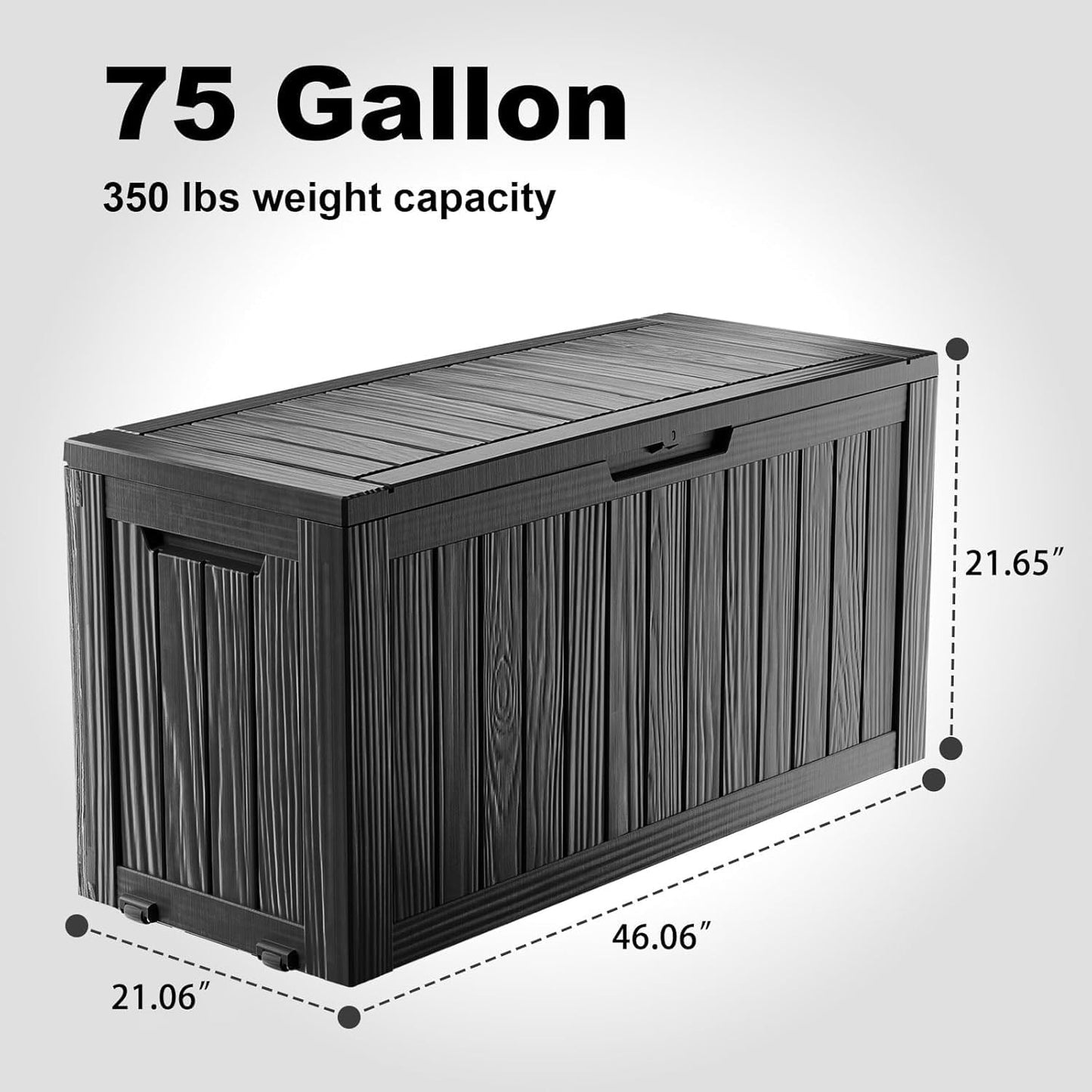 PatioZen 100 Gallon Resin Deck Box, Lockable Patio Outdoor Storage Box for Furniture, Garden Tools and Tools Storage, Waterproof Outside Storage Boxes - Black