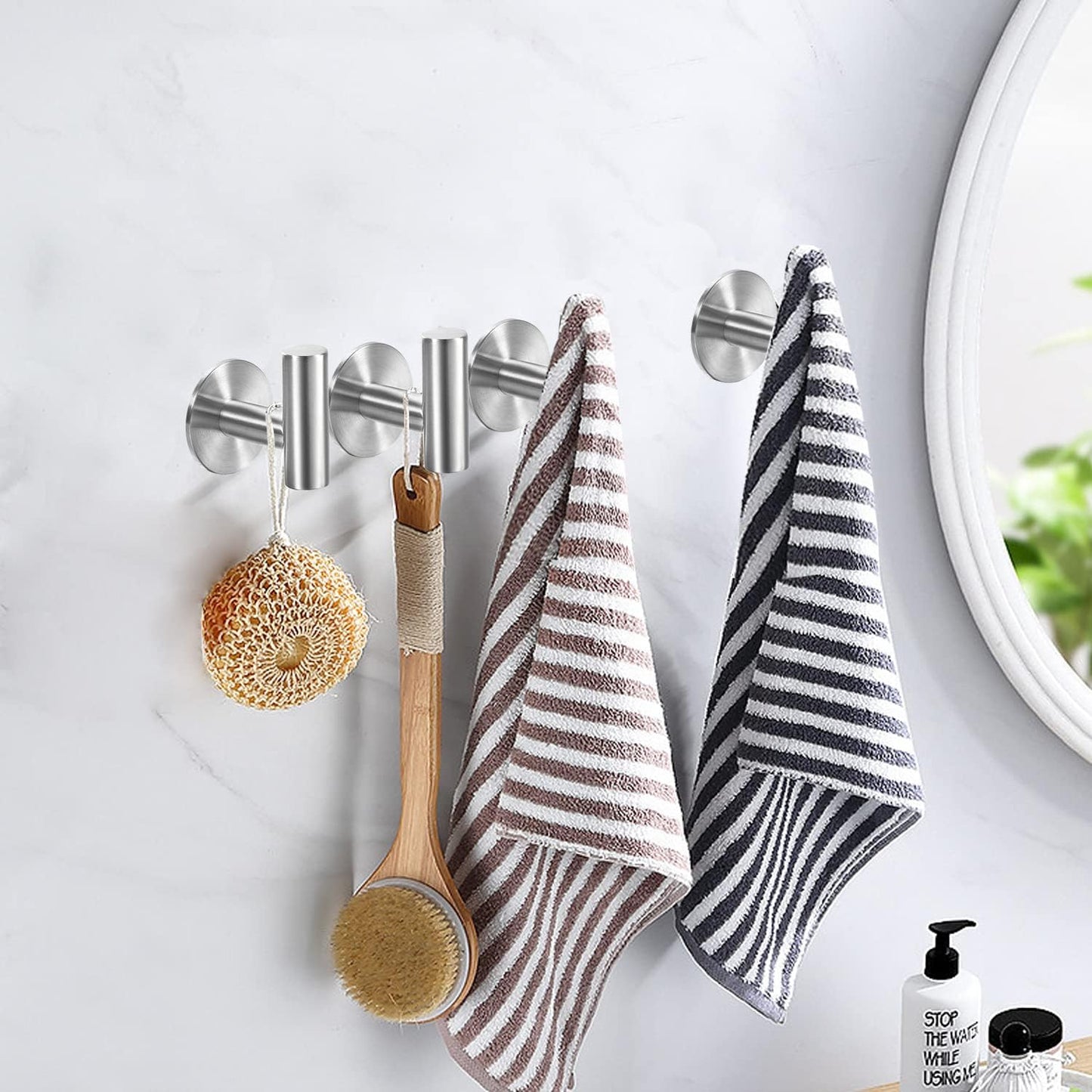 Vuzvuv Adhesive Hooks White SUS304 Stainless Steel - Self Adhesive Heavy Duty Waterproof Wall Hooks for Towel, Coat, Robe in Bathrooms Kitchen Hotel (2-Pack)
