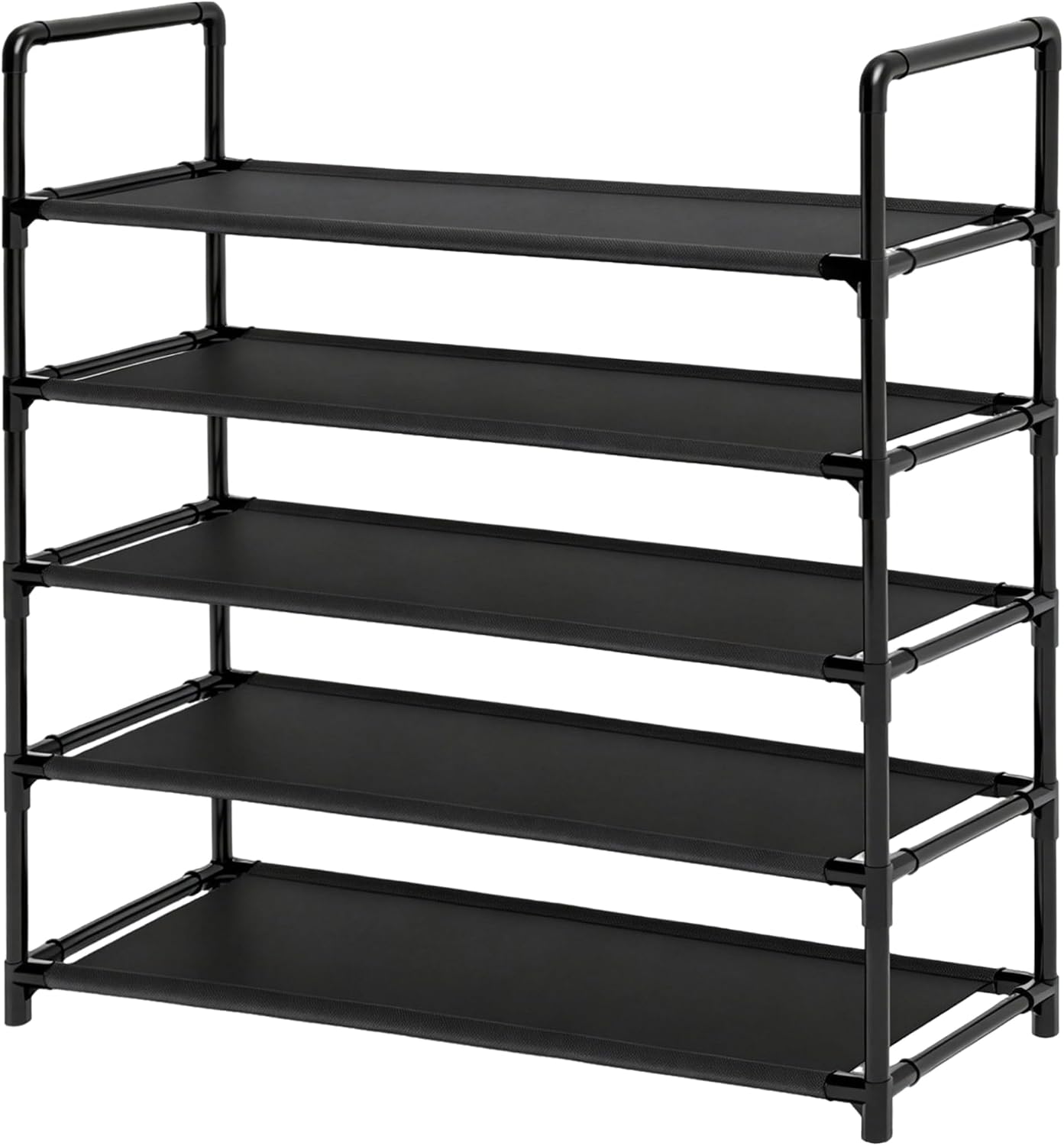 5 Tier Tall Shoe Rack Large Capacity, 34.5" Wide Entryway Shoe Organizer, Stackable Metal Frame Waterproof Nonwoven Shelves, Holds 20-25 Pairs, Space Saving Storage for Closet Hallway Garage, Black