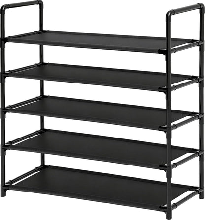 5 Tier Tall Shoe Rack Large Capacity, 34.5" Wide Entryway Shoe Organizer, Stackable Metal Frame Waterproof Nonwoven Shelves, Holds 20-25 Pairs, Space Saving Storage for Closet Hallway Garage, Black