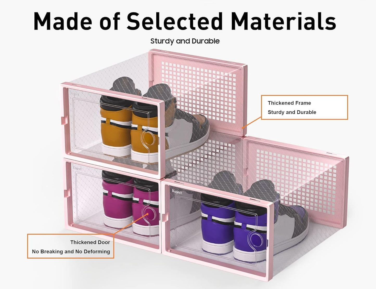Kuject X-Large Shoe Storage Boxes Organizers for Closet 12 Pack, Fit Size 11,Clear Plastic Stackable Sneaker Containers for Entryway, Space Saving Shoe Rack, Brown