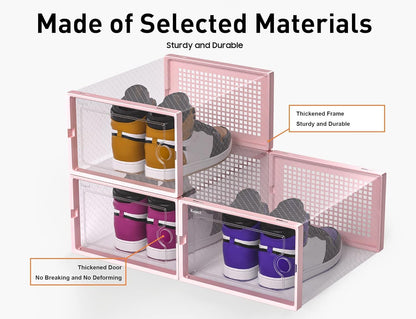 Kuject X-Large Shoe Storage Boxes Organizers for Closet 12 Pack, Fit Size 11,Clear Plastic Stackable Sneaker Containers for Entryway, Space Saving Shoe Rack, Brown
