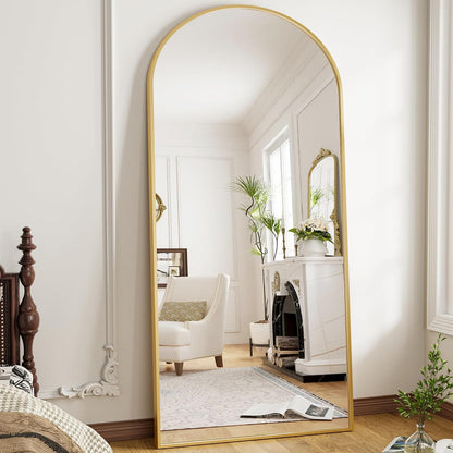 OGCAU Floor Full Length Mirror, 56"x20" Arched Full Body Mirror, Hanging or Leaning, Standing, Wall Mounted with Aluminum Frame for Bedroom Living Room, White