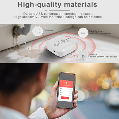 WiFi Water Leak Detectors 100dB Smart Water Sensor Alarm with 3.22 ft Sensor Cable Triple Detection Mode, with App Remote Monitor, Wireless Tank Level Monitor for Basement, Kitchen, Bathroom(1pack)
