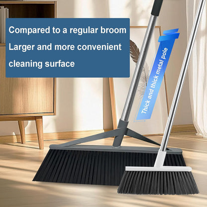 17.7inch Wide Large Broom for Sweeping Indoor or Outdoor, Whole Length 57inch Long Handle Heavy Duty Broom with Soft Bristle