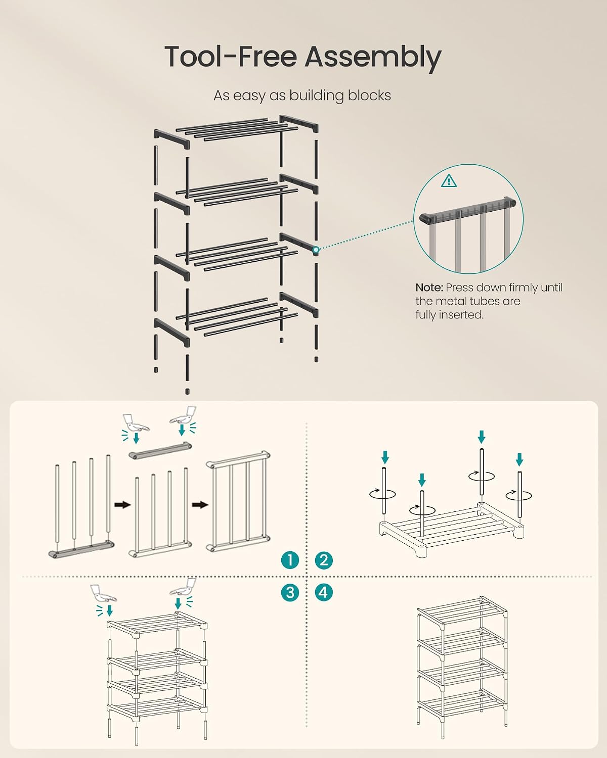 SONGMICS 2-Tier Shoe Rack for Closet, Compact Metal Shoe Organizer Shelf for Entryway, Bedroom, Small Spaces, Stackable, 11.8 x 24.5 x 12.2 Inches, Black ULSA122BH01
