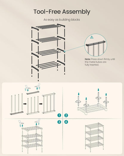 SONGMICS 2-Tier Shoe Rack for Closet, Compact Metal Shoe Organizer Shelf for Entryway, Bedroom, Small Spaces, Stackable, 11.8 x 24.5 x 12.2 Inches, Black ULSA122BH01