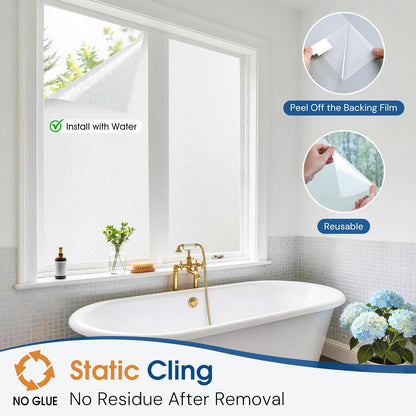 Homein Frosted Glass Window Privacy Film with Tools UV Blocking Privacy Film for Glass Windows, Static Cling No Glue Removable Reusable Anti Glare for Home Day and Night, Pure 17.5" x 78.7"