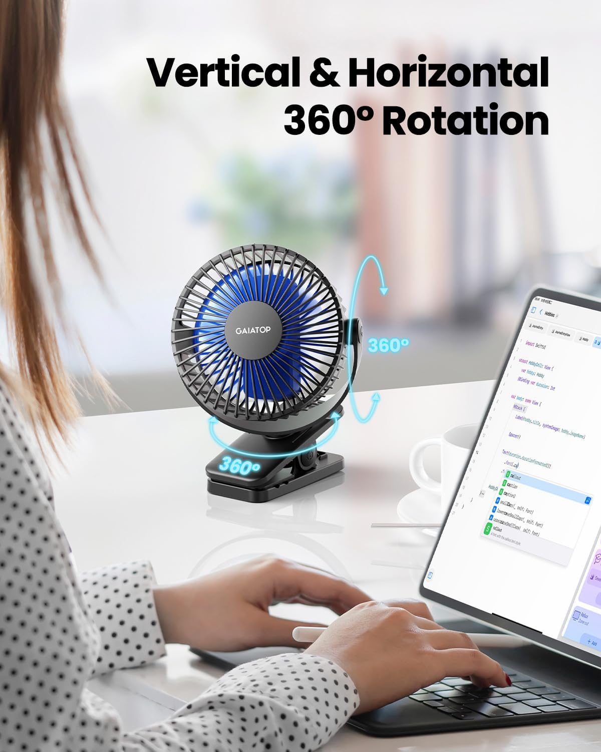 Gaiatop Portable Clip on Fan Battery Operated, Small Powerful 3 Speed Quiet 360° Rotate, USB Rechargeable Mini Personal Cooling Fan for Desk Table Home Office Stroller Camping Women Gifts Purple