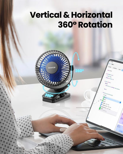 Gaiatop Portable Clip on Fan Battery Operated, Small Powerful 3 Speed Quiet 360° Rotate, USB Rechargeable Mini Personal Cooling Fan for Desk Table Home Office Stroller Camping Women Gifts Purple
