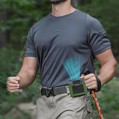 Waist Clip Fan - 5000mAh Rechargeable Portable Personal Fan, 39ft/s Ultra-Strong Wind, 29H Runtime, 5 Speeds, LED & SOS Light, for Outdoor, Camping, Hiking, Construction