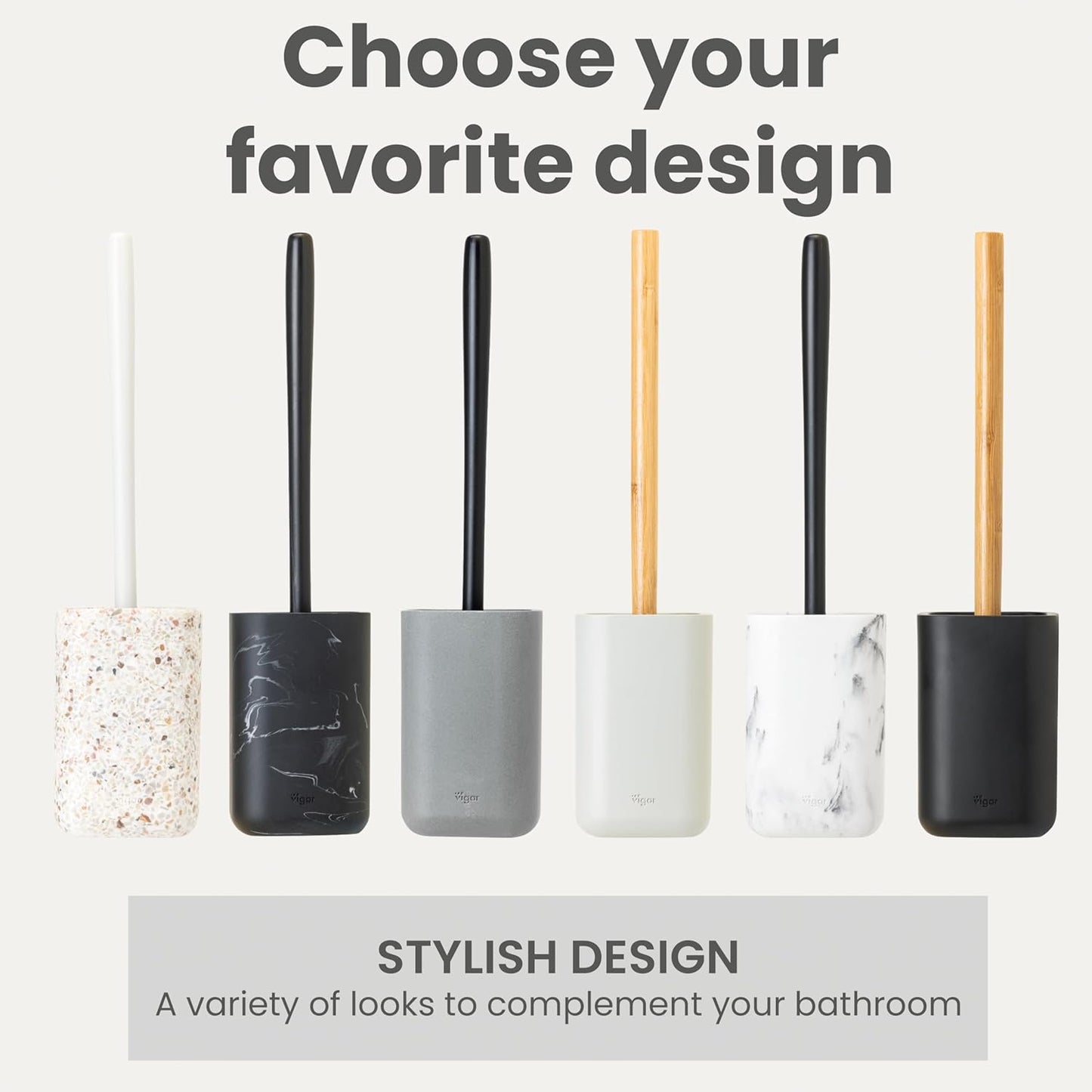 Vigar Zense Toilet Brush and Holder Set - Toilet Bowl Brush and Holder, Polyresin Stone Bathroom Accessory, Compact Toilet Cleaner Brush for Bathroom Decor and Toilet Accessories Set - White Marble